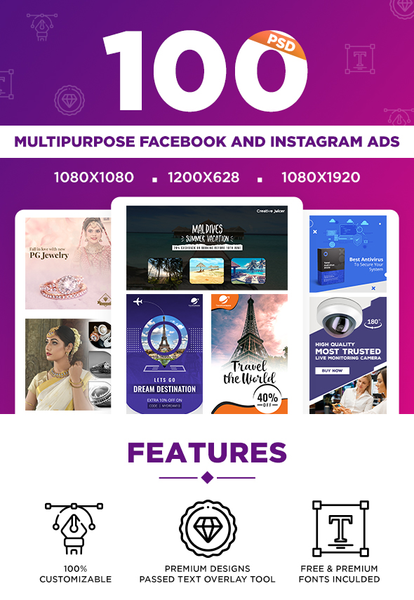 A collection of 100 social media ads design template pack