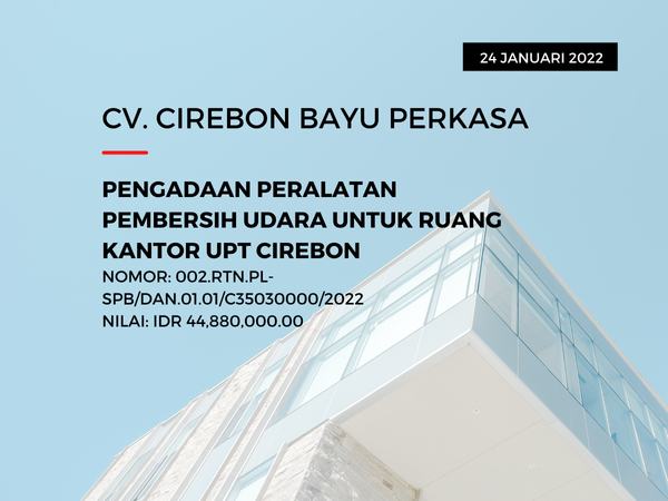 PENGADAAN PERALATAN PEMBERSIH UDARA UNTUK RUANG KANTOR UPT CIREBON