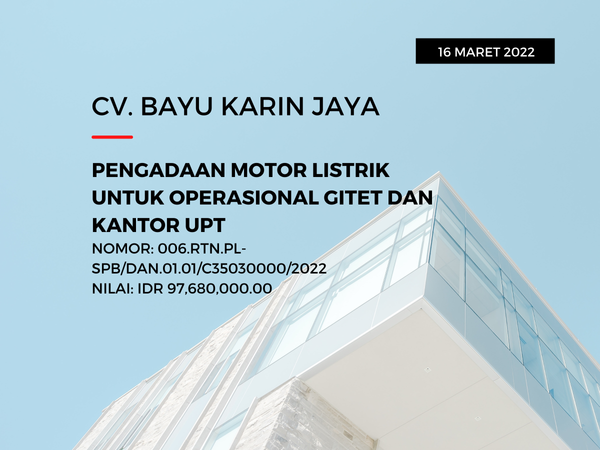 PENGADAAN MOTOR LISTRIK UNTUK OPERASIONAL GITET DAN KANTOR UPT