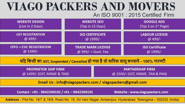 Services provide  by Viago Packers and Movers