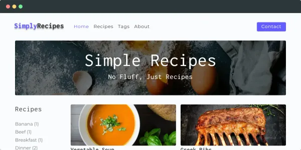 Recipe menu website