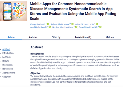 Mobile Apps for Common Noncommunicable Disease Management: Systematic Search in App Stores and Evaluation Using the Mobile App Rating Scale