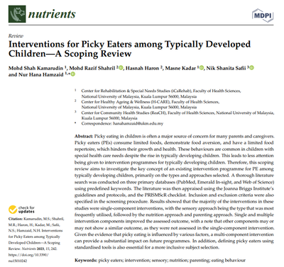 Interventions for Picky Eaters among Typically Developed Children—A Scoping Review