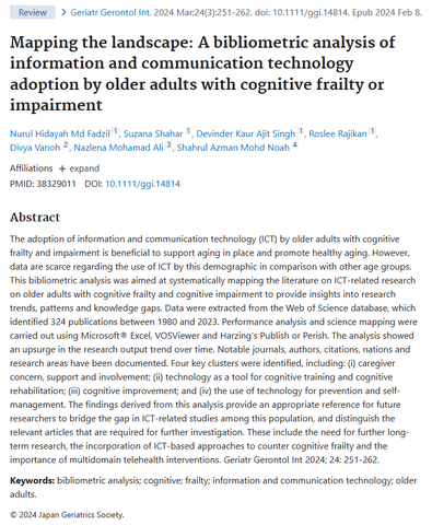 Mapping the landscape: A bibliometric analysis of information and communication technology adoption by older adults with cognitive frailty or impairment
