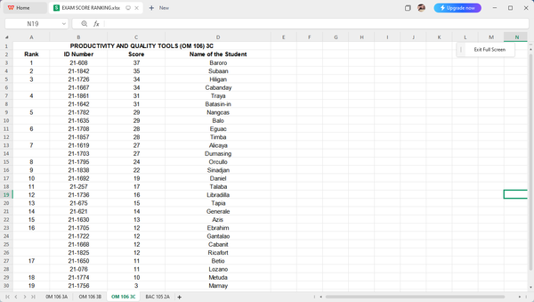 Exam Score Ranking Data Entry Exam Score Ranking Data Entry