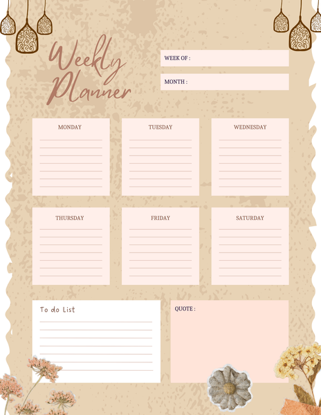 Soft Pink Minimal Weekly Planner (Boho Chic Aesthetic)