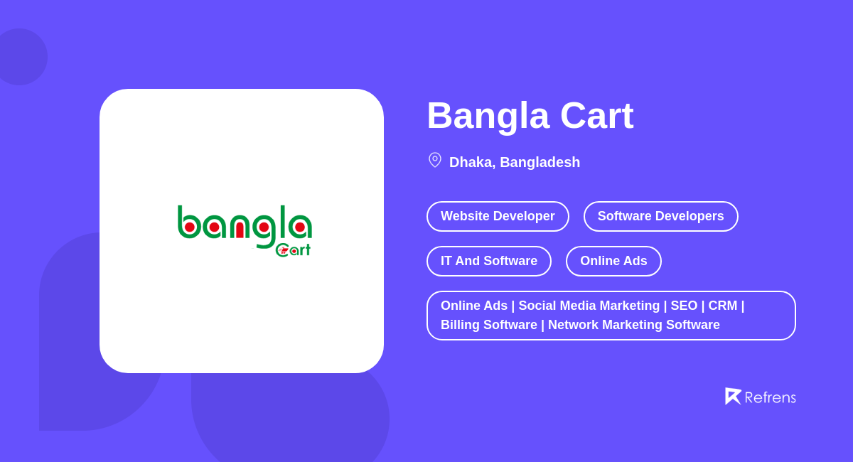 Bangla Cart site Developer, Dhaka Refrens